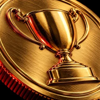 Medalhão 3D dourado com uma taça: o topo da escada