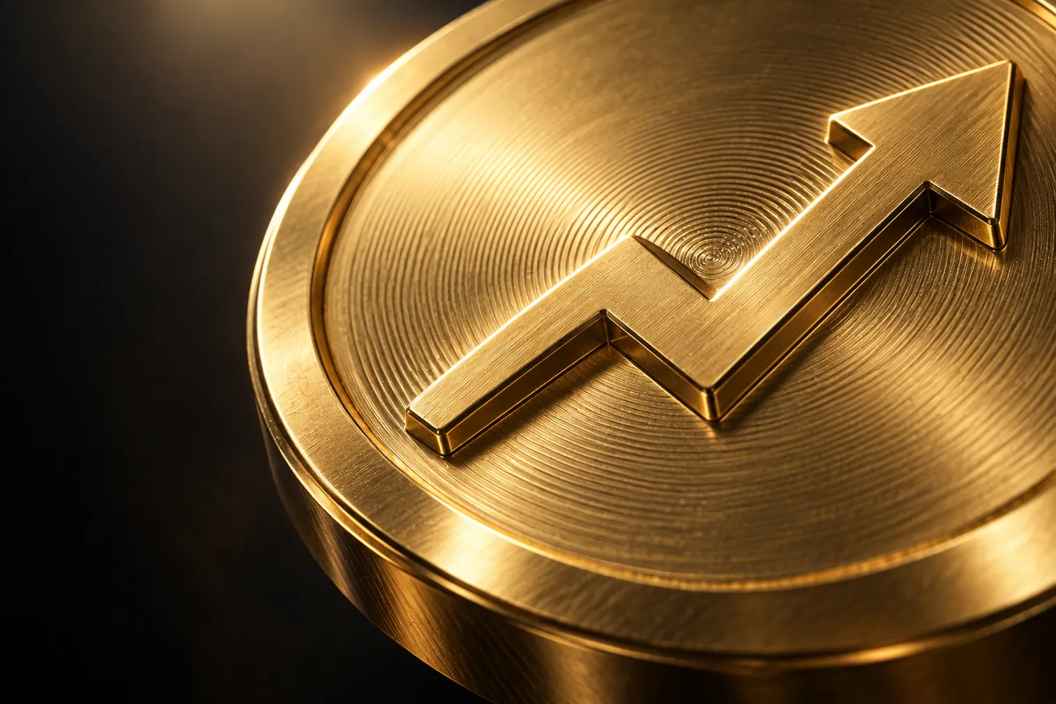 Medalhão 3D dourado com uma seta de crescimento, a comissão que nasce na venda