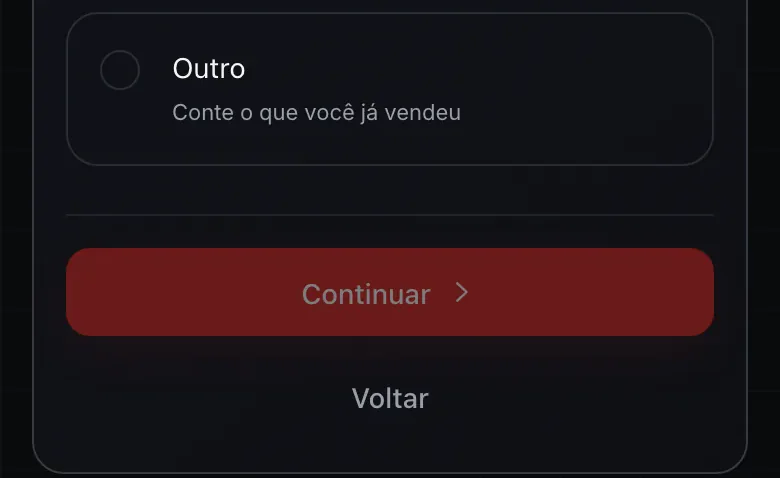 Fim da tela do diagnóstico: a opção Outro, o botão Continuar e o Voltar