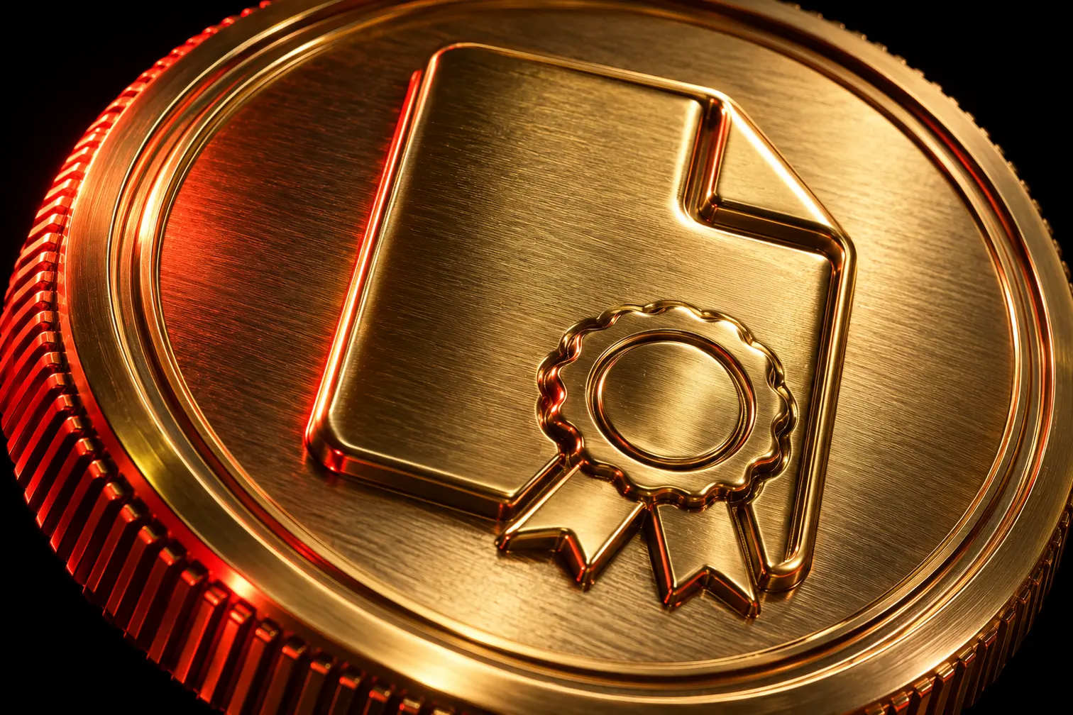 Medalhão 3D dourado de uma folha com selo, o documento do cadastro