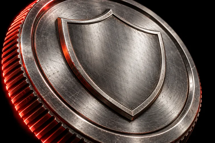 Medalhão 3D com um escudo: dados protegidos