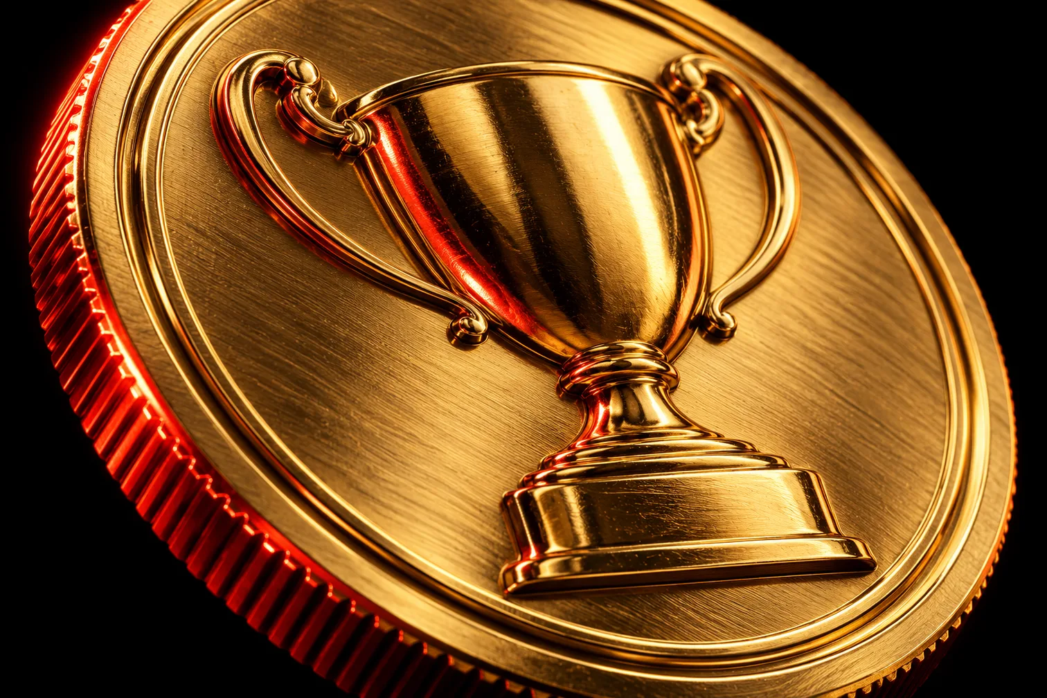 Moeda 3D dourada com um troféu: o prêmio que vem além da comissão normal
