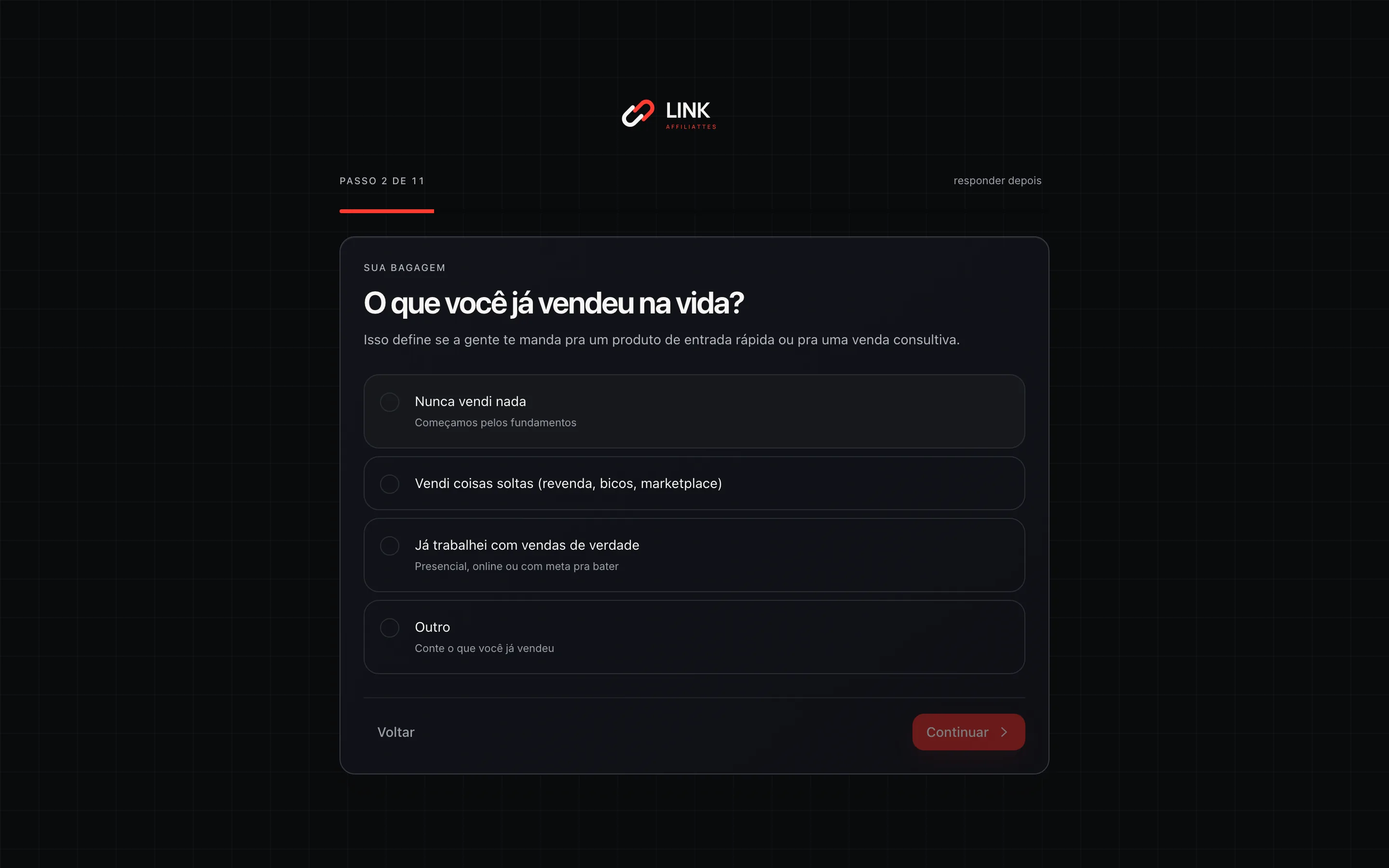 Tela do diagnóstico comercial dentro do cadastro, no computador, numa conta de demonstração